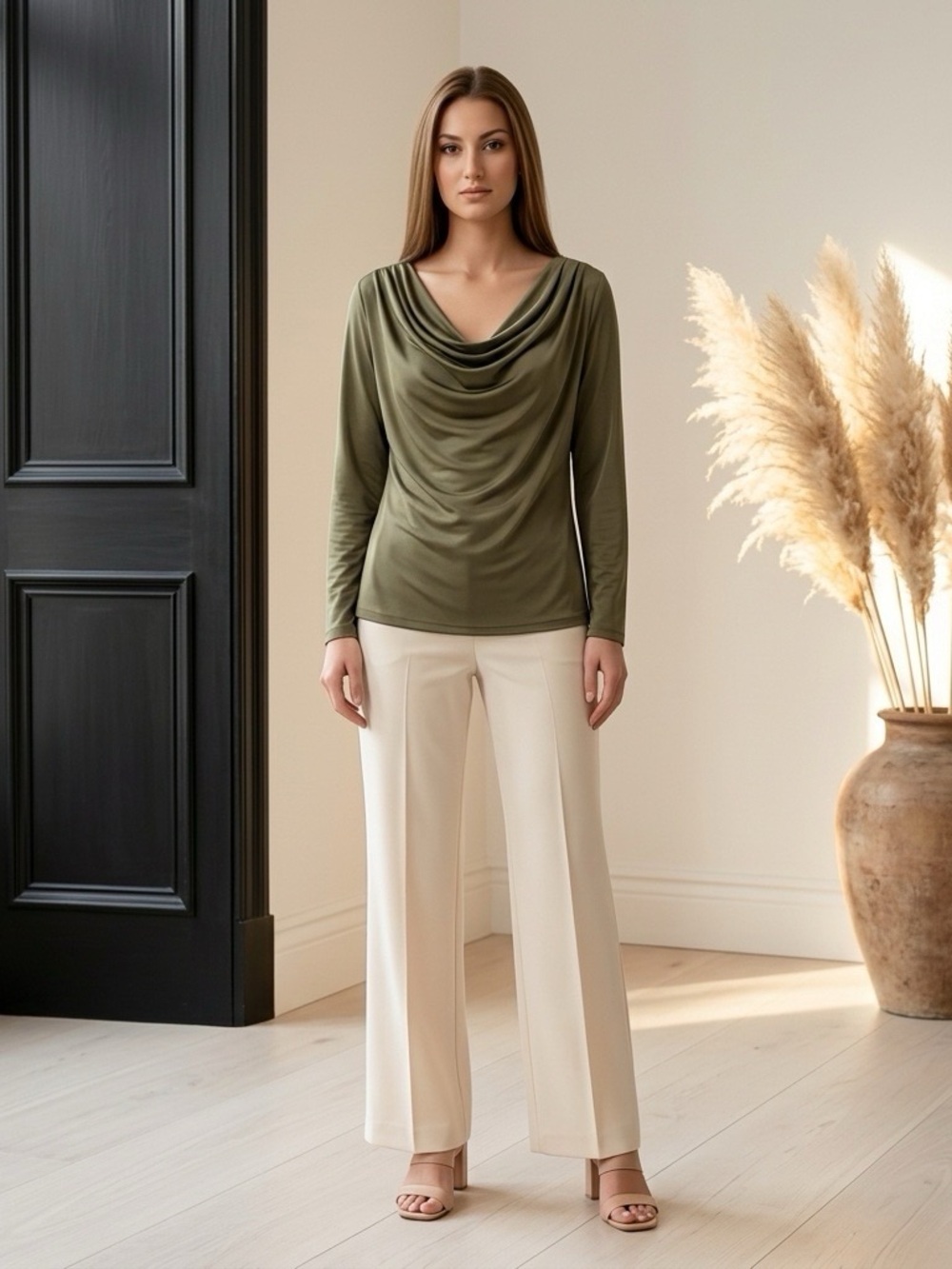 Jones New York Olive Green Top with Draped Neck